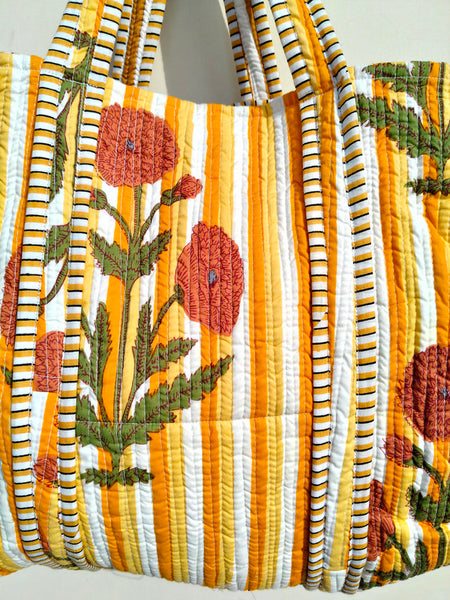 Floral Printed Cotton Tote Bag Eco Friendly Sustainable Sturdy Grocery Shopping Tote Bag Handmade Boho Bag Quilted Tote Bag Market Bag