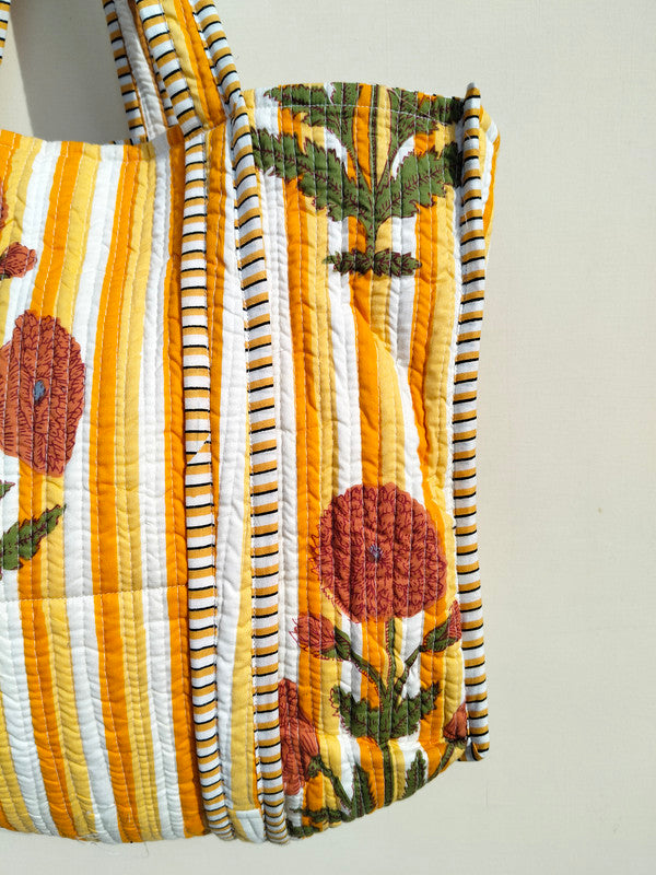 Floral Printed Cotton Tote Bag Eco Friendly Sustainable Sturdy Grocery Shopping Tote Bag Handmade Boho Bag Quilted Tote Bag Market Bag