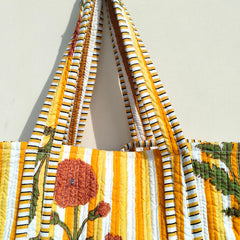 Floral Printed Cotton Tote Bag Eco Friendly Sustainable Sturdy Grocery Shopping Tote Bag Handmade Boho Bag Quilted Tote Bag Market Bag