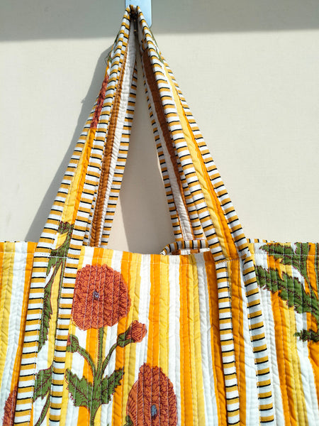 Floral Printed Cotton Tote Bag Eco Friendly Sustainable Sturdy Grocery Shopping Tote Bag Handmade Boho Bag Quilted Tote Bag Market Bag