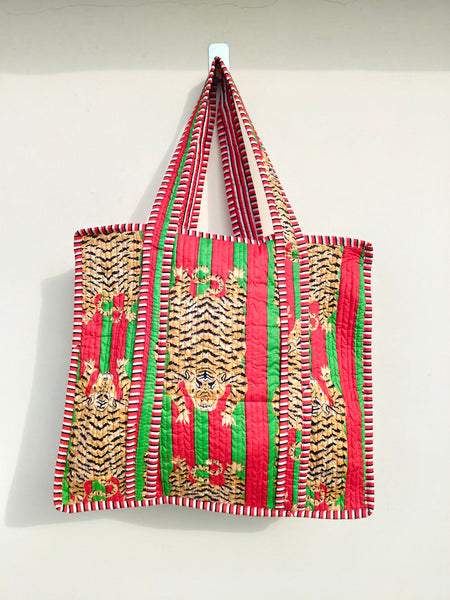 Quilted cotton handprinted reversible large floral patch work stripe tote bag eco friendly Sturdy Grocery Shopping Artist Boho - 41