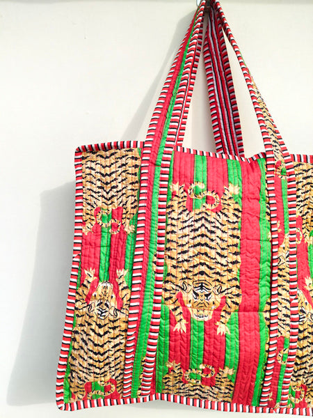 Quilted cotton handprinted reversible large floral patch work stripe tote bag eco friendly Sturdy Grocery Shopping Artist Boho - 41