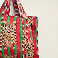 Quilted cotton handprinted reversible large floral patch work stripe tote bag eco friendly Sturdy Grocery Shopping Artist Boho - 41