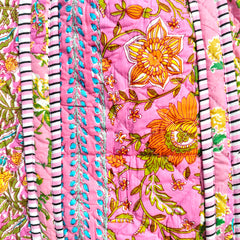 Quilted cotton handprinted reversible large floral patch work stripe tote bag eco friendly Sturdy Grocery Shopping Artist Boho - 40