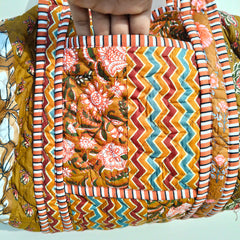 Quilted Duffle Tote Shoulder Patch Bag Cotton Handprint Floral Eco friendly Sustainable bag, Yoga Shopping Beach Artist Boho Weekend bag - 4