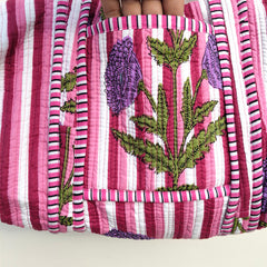 Quilted Duffle Tote Shoulder Patch Bag Cotton Handprint Floral Eco friendly Sustainable bag, Yoga Shopping Beach Artist Boho Weekend bag - 3