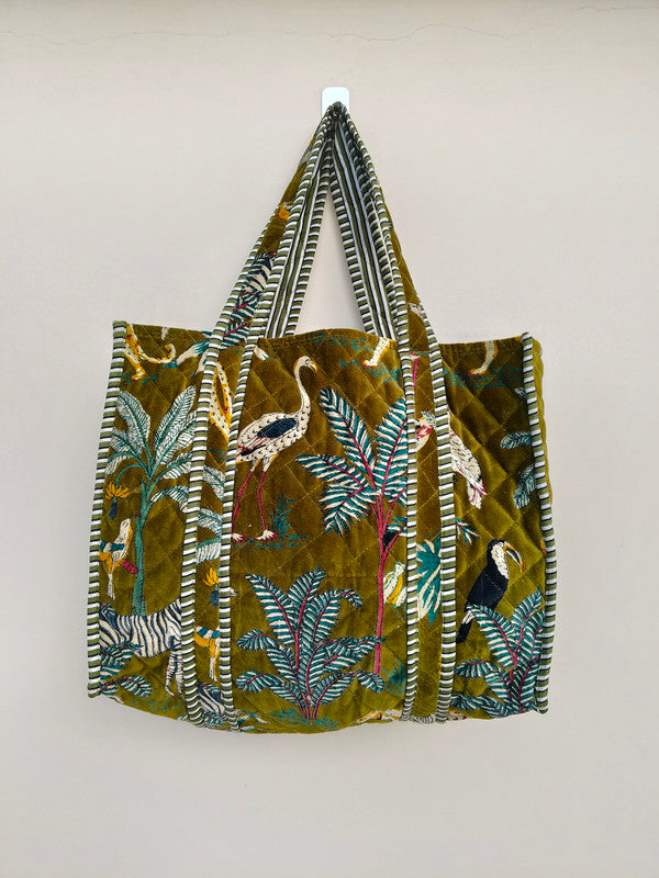 Quilted cotton handprinted reversible large floral patch work stripe tote bag eco friendly Sturdy Grocery Shopping Artist Boho - 39