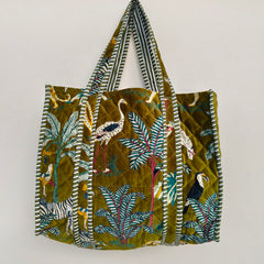 Quilted cotton handprinted reversible large floral patch work stripe tote bag eco friendly Sturdy Grocery Shopping Artist Boho - 39