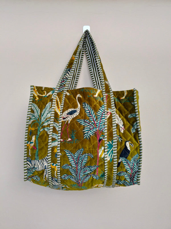 Quilted cotton handprinted reversible large floral patch work stripe tote bag eco friendly Sturdy Grocery Shopping Artist Boho - 39