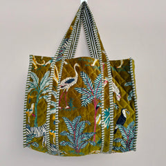 Quilted cotton handprinted reversible large floral patch work stripe tote bag eco friendly Sturdy Grocery Shopping Artist Boho - 39