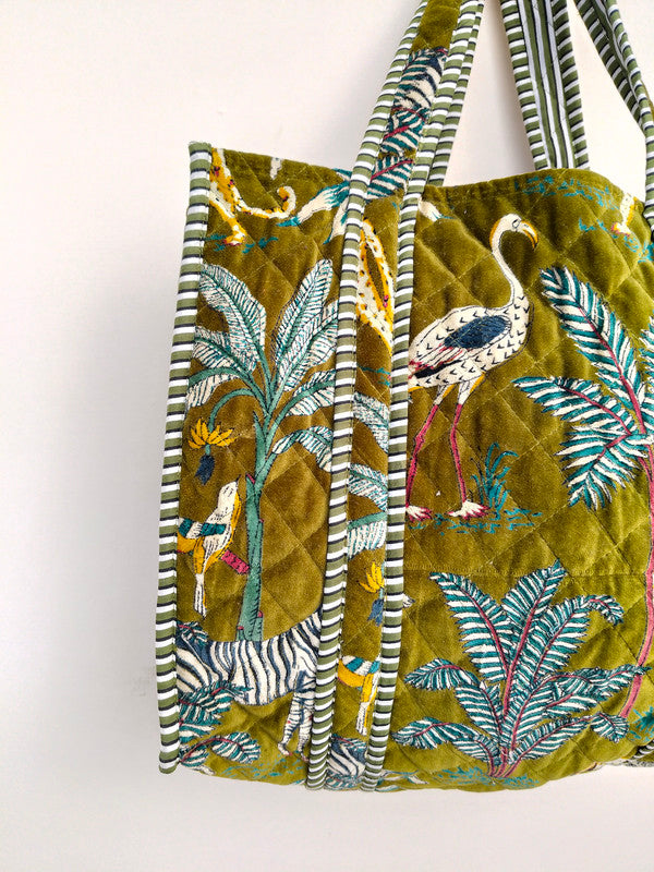 Quilted cotton handprinted reversible large floral patch work stripe tote bag eco friendly Sturdy Grocery Shopping Artist Boho - 39