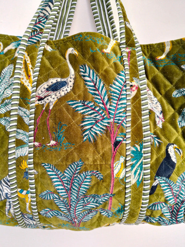 Quilted cotton handprinted reversible large floral patch work stripe tote bag eco friendly Sturdy Grocery Shopping Artist Boho - 39