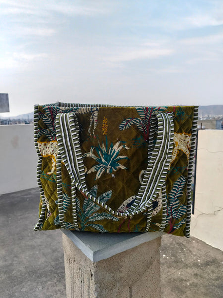 Quilted cotton handprinted reversible large floral patch work stripe tote bag eco friendly Sturdy Grocery Shopping Artist Boho - 39