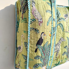 Quilted Cotton Handprinted Reversible Large Soft Yellow Floral Tote Bag Eco friendly Sustainable Sturdy Grocery Shopping Handmade Art Boho - 1