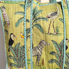 Quilted Cotton Handprinted Reversible Large Soft Yellow Floral Tote Bag Eco friendly Sustainable Sturdy Grocery Shopping Handmade Art Boho - 1