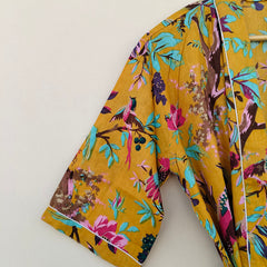 White Ikat Print Cotton Kimono Robe Hand Block Printed Bridesmaid Dressing Gown - 2