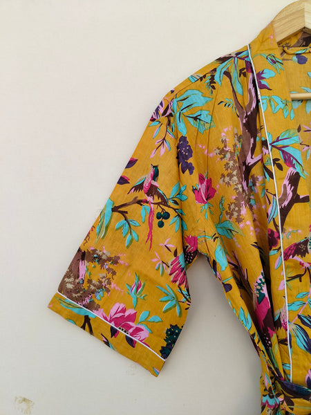 White Ikat Print Cotton Kimono Robe Hand Block Printed Bridesmaid Dressing Gown - 2