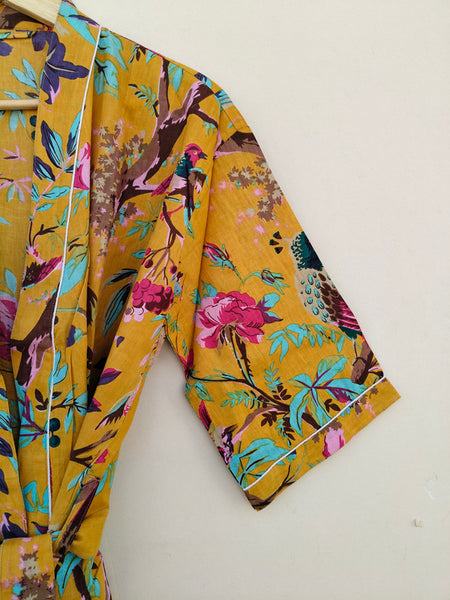 White Ikat Print Cotton Kimono Robe Hand Block Printed Bridesmaid Dressing Gown - 2