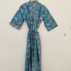 White Ikat Print Cotton Kimono Robe Hand Block Printed Bridesmaid Dressing Gown