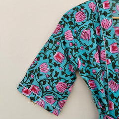 White Ikat Print Cotton Kimono Robe Hand Block Printed Bridesmaid Dressing Gown