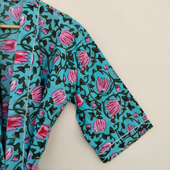 White Ikat Print Cotton Kimono Robe Hand Block Printed Bridesmaid Dressing Gown