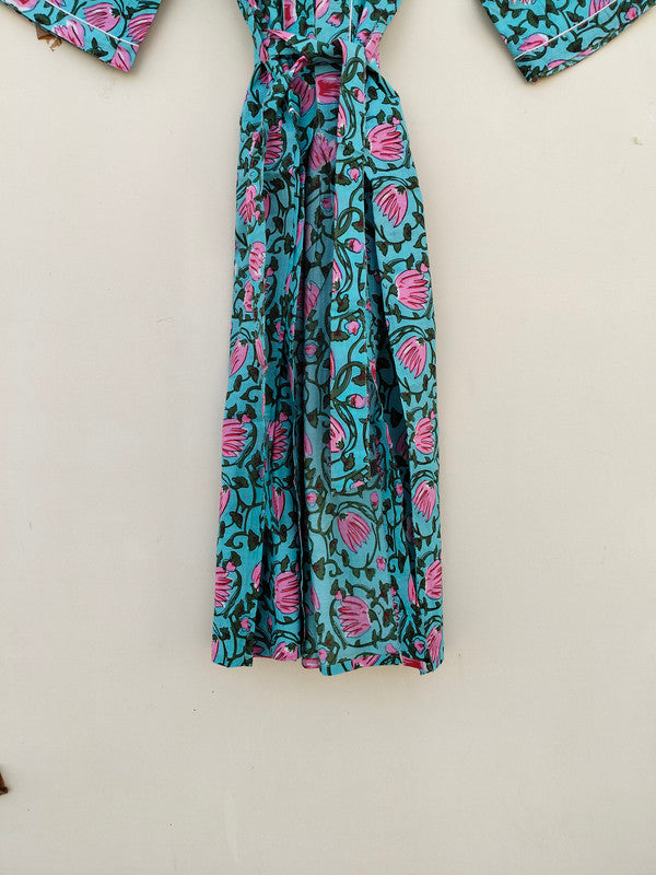 White Ikat Print Cotton Kimono Robe Hand Block Printed Bridesmaid Dressing Gown