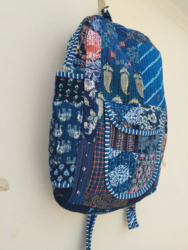 Cotton Quilt Patchwork Backpack Cotton Indian Laptop Bag Hand Bohemian Hippie Tote Backpack cotton patch work tote bag reversible bag - 13