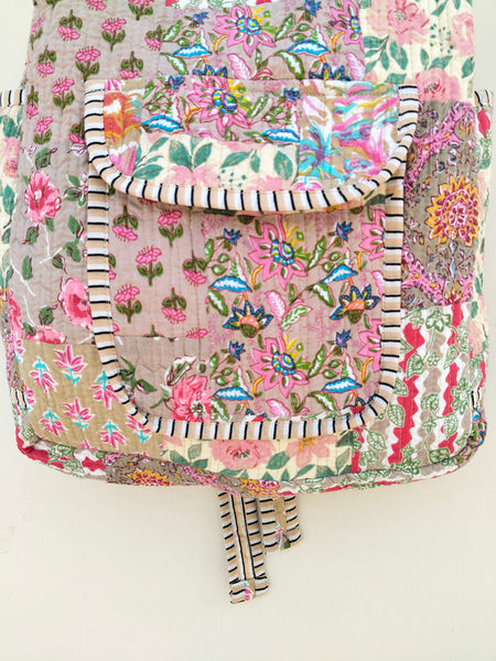 Cotton Quilt Patchwork Backpack Cotton Indian Laptop Bag Hand Bohemian Hippie Tote Backpack cotton patch work tote bag reversible bag - 10