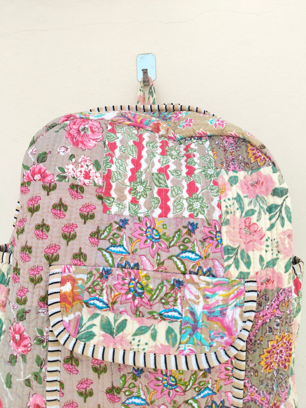 Cotton Quilt Patchwork Backpack Cotton Indian Laptop Bag Hand Bohemian Hippie Tote Backpack cotton patch work tote bag reversible bag - 10