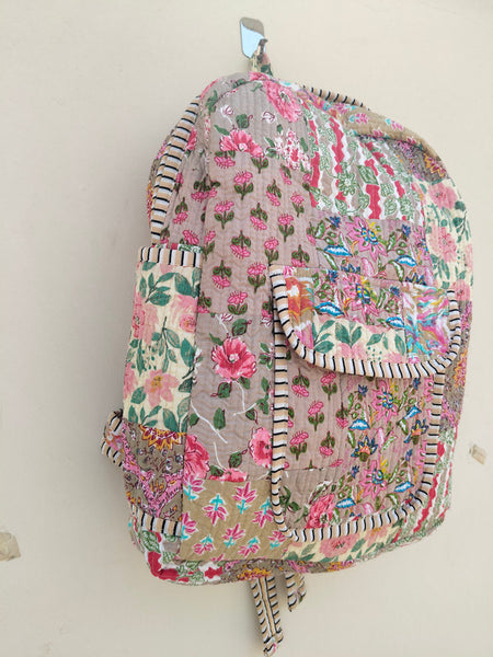 Cotton Quilt Patchwork Backpack Cotton Indian Laptop Bag Hand Bohemian Hippie Tote Backpack cotton patch work tote bag reversible bag - 10