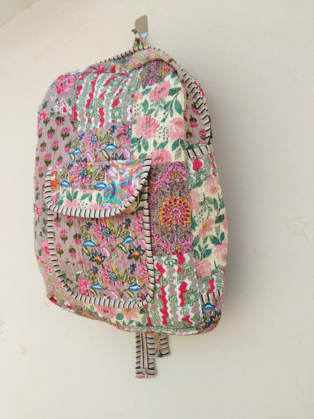 Cotton Quilt Patchwork Backpack Cotton Indian Laptop Bag Hand Bohemian Hippie Tote Backpack cotton patch work tote bag reversible bag - 10
