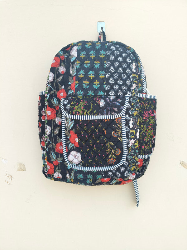 Cotton Quilt Patchwork Backpack Cotton Indian Laptop Bag Hand Bohemian Hippie Tote Backpack cotton patch work tote bag reversible bag - 9