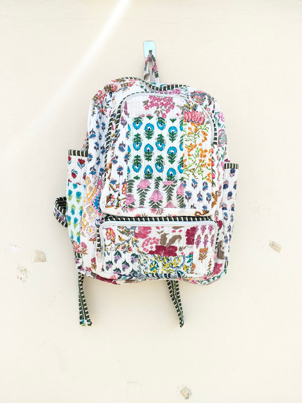 Cotton Quilt Patchwork Backpack Cotton Indian Laptop Bag Hand Bohemian Hippie Tote Backpack cotton patch work tote bag reversible bag - 7