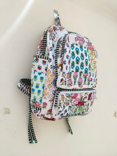 Cotton Quilt Patchwork Backpack Cotton Indian Laptop Bag Hand Bohemian Hippie Tote Backpack cotton patch work tote bag reversible bag - 7