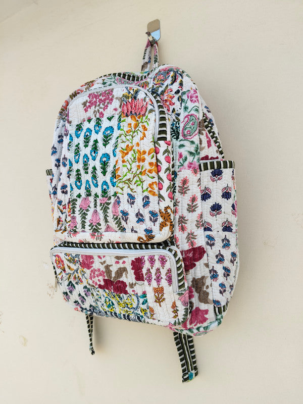 Cotton Quilt Patchwork Backpack Cotton Indian Laptop Bag Hand Bohemian Hippie Tote Backpack cotton patch work tote bag reversible bag - 7