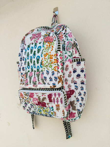 Cotton Quilt Patchwork Backpack Cotton Indian Laptop Bag Hand Bohemian Hippie Tote Backpack cotton patch work tote bag reversible bag - 7