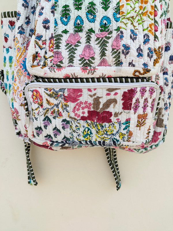 Cotton Quilt Patchwork Backpack Cotton Indian Laptop Bag Hand Bohemian Hippie Tote Backpack cotton patch work tote bag reversible bag - 7