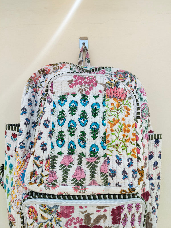 Cotton Quilt Patchwork Backpack Cotton Indian Laptop Bag Hand Bohemian Hippie Tote Backpack cotton patch work tote bag reversible bag - 7