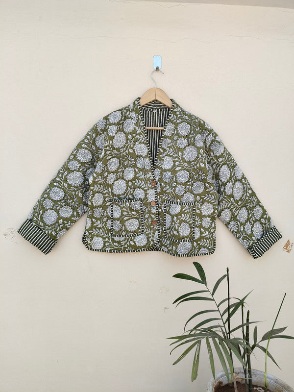 Cotton Handcrafted Kantha Quilted Reversible Patchwork Jacket Handmade Cotton Coat - 1
