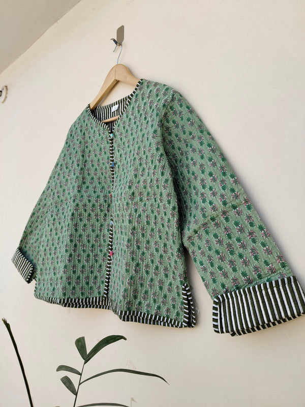 Cotton Handcrafted Kantha Quilted Reversible Patchwork Jacket Handmade Cotton Coat - 2