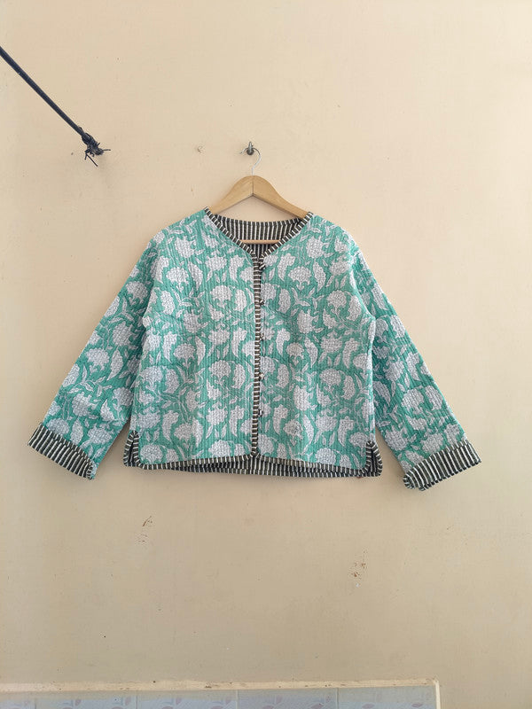 Cotton Handcrafted Kantha Quilted Reversible Patchwork Jacket Handmade Cotton Coat - 5