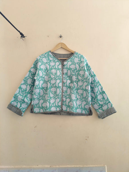 Cotton Handcrafted Kantha Quilted Reversible Patchwork Jacket Handmade Cotton Coat - 5