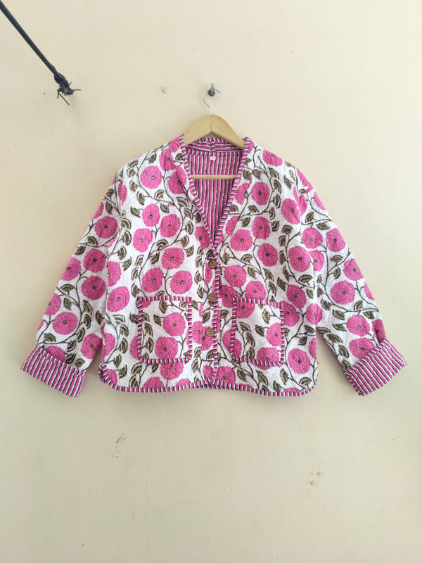 Cotton Handcrafted Kantha Quilted Reversible Patchwork Jacket Handmade Cotton Coat - 7