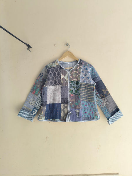 Cotton Handcrafted Kantha Quilted Reversible Patchwork Jacket Handmade Cotton Coat - 11