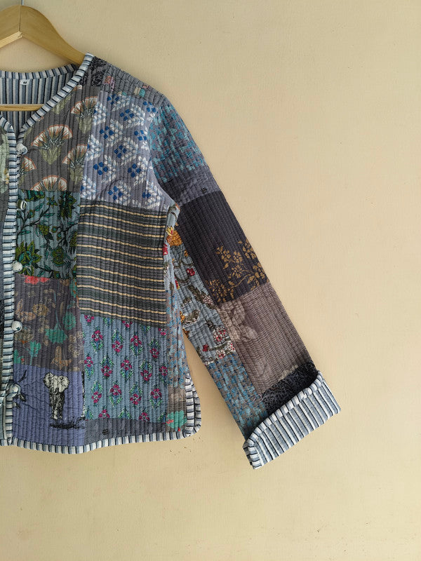 Cotton Handcrafted Kantha Quilted Reversible Patchwork Jacket Handmade Cotton Coat - 11
