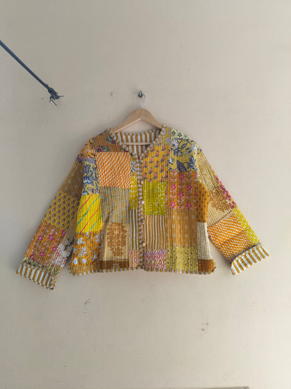 Cotton Handcrafted Kantha Quilted Reversible Patchwork Jacket Handmade Cotton Coat - 9