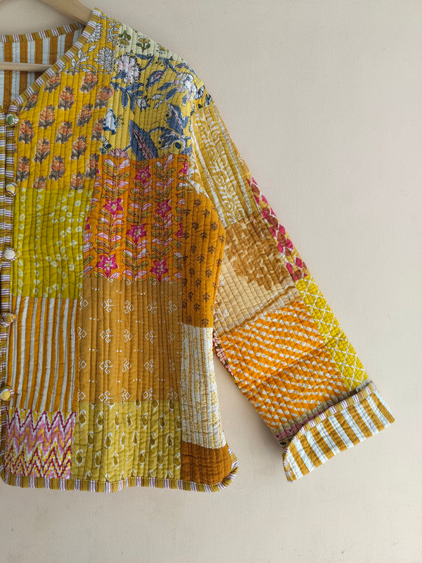 Cotton Handcrafted Kantha Quilted Reversible Patchwork Jacket Handmade Cotton Coat - 10