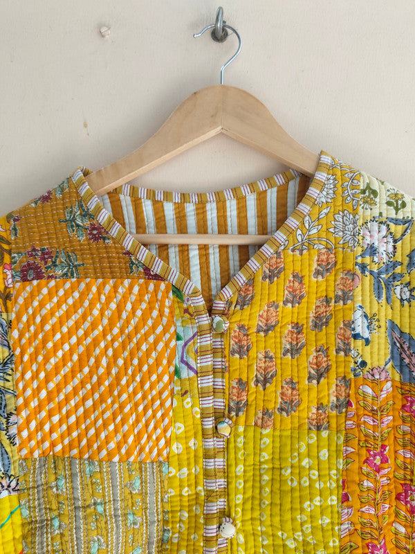 Cotton Handcrafted Kantha Quilted Reversible Patchwork Jacket Handmade Cotton Coat - 10