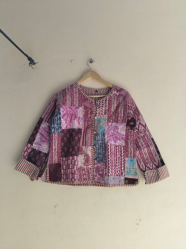 Cotton Handcrafted Kantha Quilted Reversible Patchwork Jacket Handmade Cotton Coat - 12
