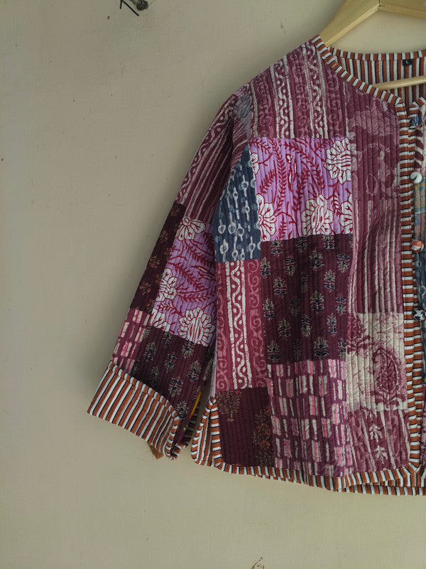 Cotton Handcrafted Kantha Quilted Reversible Patchwork Jacket Handmade Cotton Coat - 12